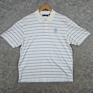 Oxford Golf Men's Super Dry Polo Shirt Size L Blue & White Stripes Cotton‎ SPOTS